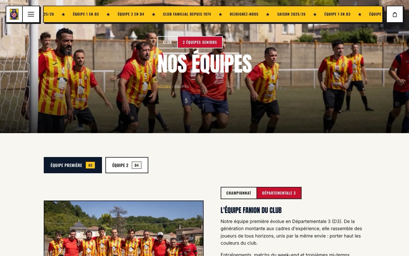Page équipes du site de l'US Pierremonsoise